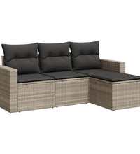 4-tlg. Garten-Sofagarnitur mit Kissen Hellgrau Poly Rattan