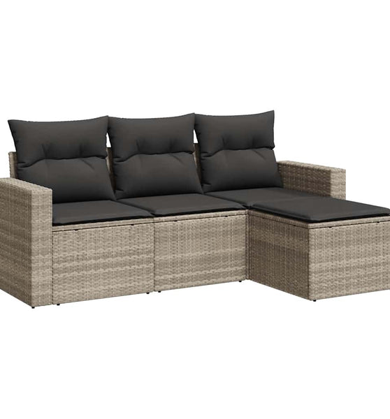 4-tlg. Garten-Sofagarnitur mit Kissen Hellgrau Poly Rattan