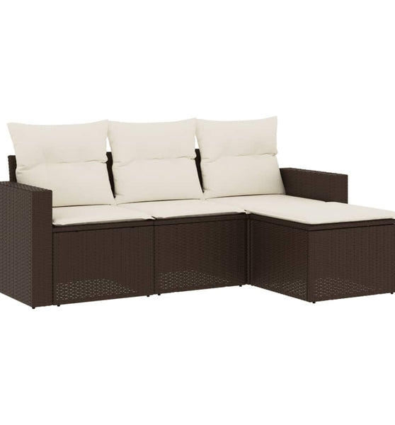 4-tlg. Garten-Sofagarnitur mit Kissen Braun Poly Rattan