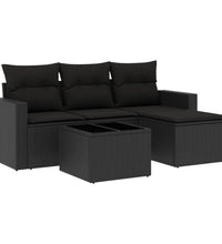 5-tlg. Garten-Sofagarnitur mit Kissen Schwarz Poly Rattan