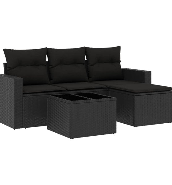 5-tlg. Garten-Sofagarnitur mit Kissen Schwarz Poly Rattan