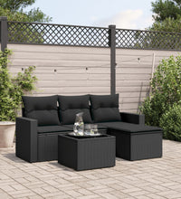 5-tlg. Garten-Sofagarnitur mit Kissen Schwarz Poly Rattan