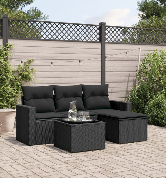 5-tlg. Garten-Sofagarnitur mit Kissen Schwarz Poly Rattan