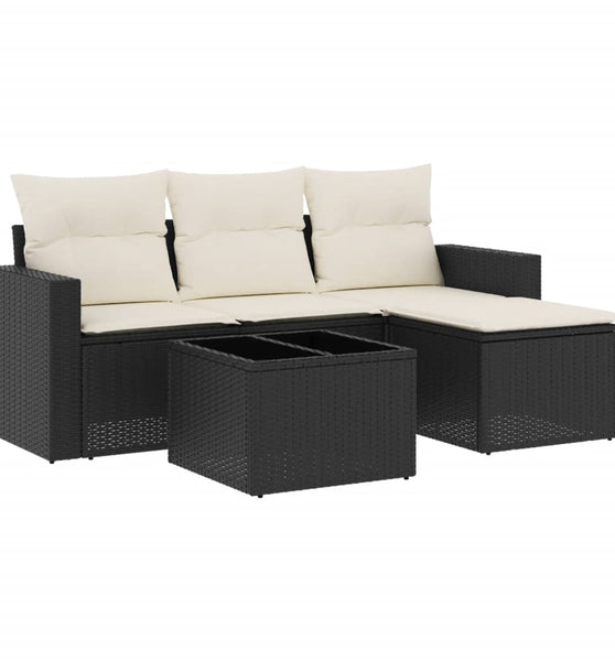 5-tlg. Garten-Sofagarnitur mit Kissen Schwarz Poly Rattan