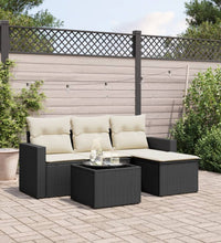 5-tlg. Garten-Sofagarnitur mit Kissen Schwarz Poly Rattan