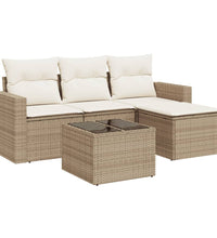 5-tlg. Garten-Sofagarnitur mit Kissen Beige Poly Rattan