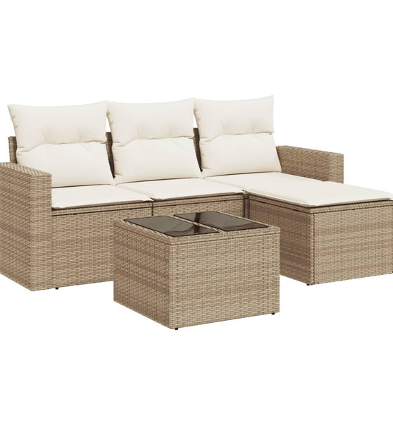 5-tlg. Garten-Sofagarnitur mit Kissen Beige Poly Rattan