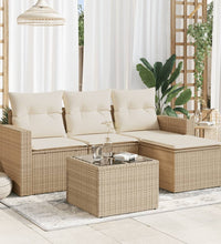 5-tlg. Garten-Sofagarnitur mit Kissen Beige Poly Rattan