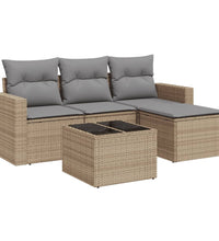 5-tlg. Garten-Sofagarnitur mit Kissen Beige Poly Rattan