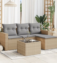 5-tlg. Garten-Sofagarnitur mit Kissen Beige Poly Rattan