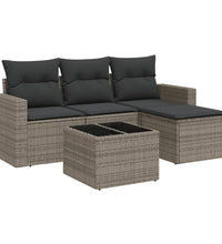 5-tlg. Garten-Sofagarnitur mit Kissen Grau Poly Rattan
