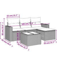 5-tlg. Garten-Sofagarnitur mit Kissen Grau Poly Rattan