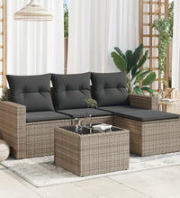 5-tlg. Garten-Sofagarnitur mit Kissen Grau Poly Rattan