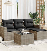 5-tlg. Garten-Sofagarnitur mit Kissen Hellgrau Poly Rattan