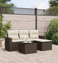 5-tlg. Garten-Sofagarnitur mit Kissen Braun Poly Rattan