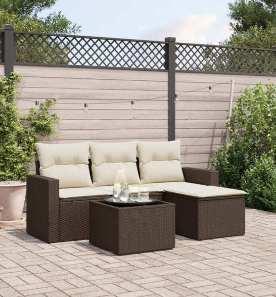 5-tlg. Garten-Sofagarnitur mit Kissen Braun Poly Rattan