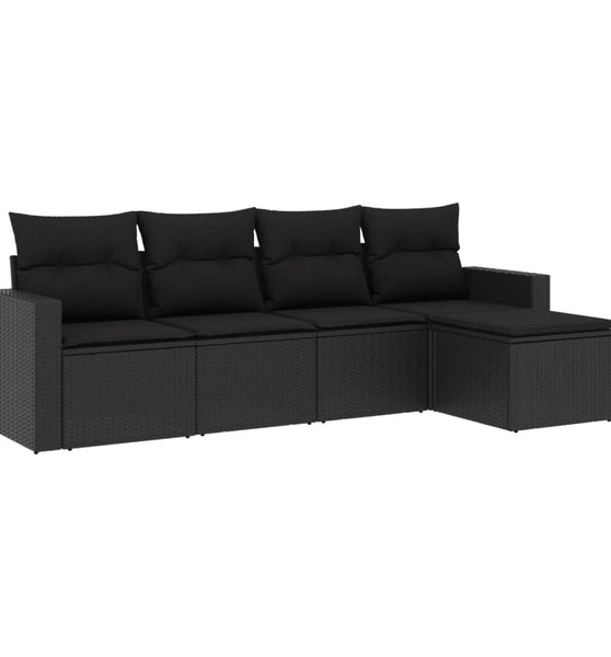 5-tlg. Garten-Sofagarnitur mit Kissen Schwarz Poly Rattan