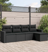 5-tlg. Garten-Sofagarnitur mit Kissen Schwarz Poly Rattan