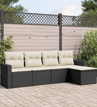 5-tlg. Garten-Sofagarnitur mit Kissen Schwarz Poly Rattan