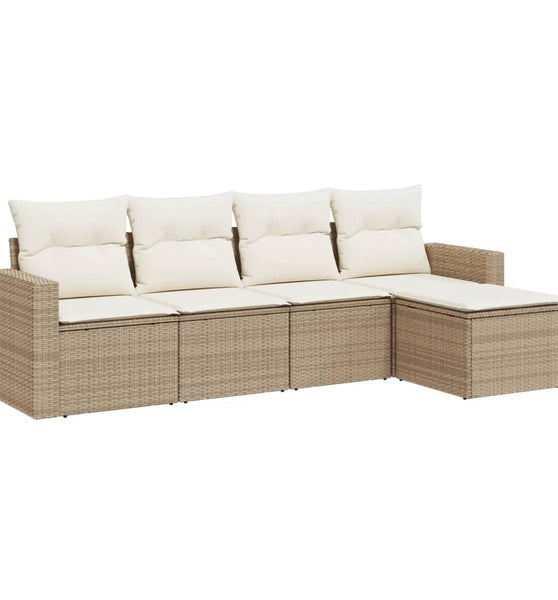 5-tlg. Garten-Sofagarnitur mit Kissen Beige Poly Rattan