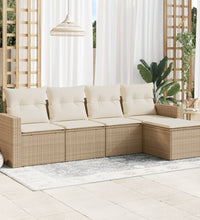 5-tlg. Garten-Sofagarnitur mit Kissen Beige Poly Rattan