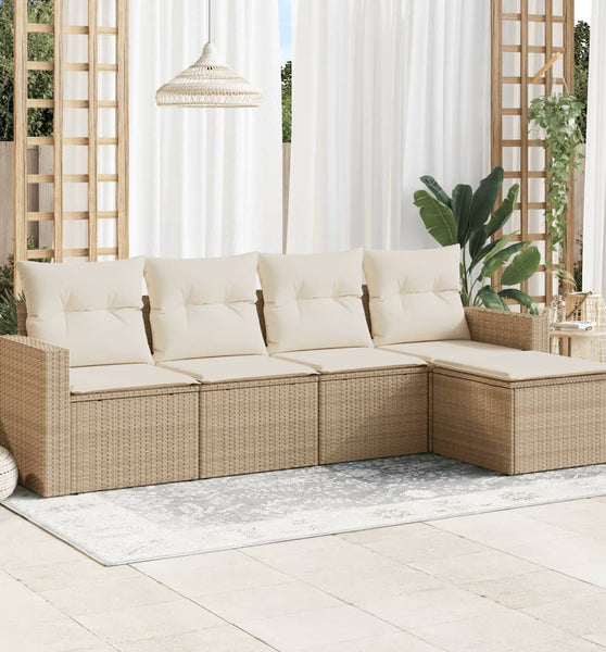 5-tlg. Garten-Sofagarnitur mit Kissen Beige Poly Rattan