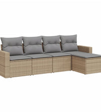 5-tlg. Garten-Sofagarnitur mit Kissen Beige Poly Rattan