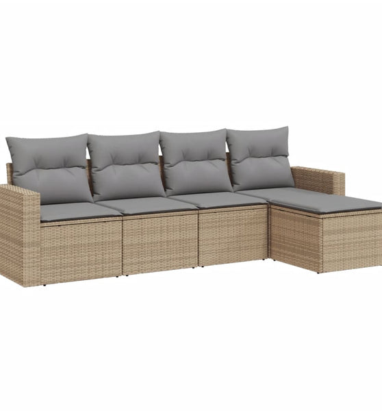 5-tlg. Garten-Sofagarnitur mit Kissen Beige Poly Rattan