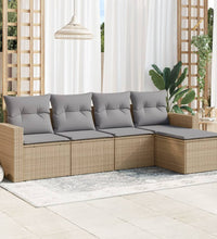 5-tlg. Garten-Sofagarnitur mit Kissen Beige Poly Rattan