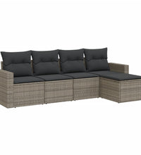 5-tlg. Garten-Sofagarnitur mit Kissen Grau Poly Rattan