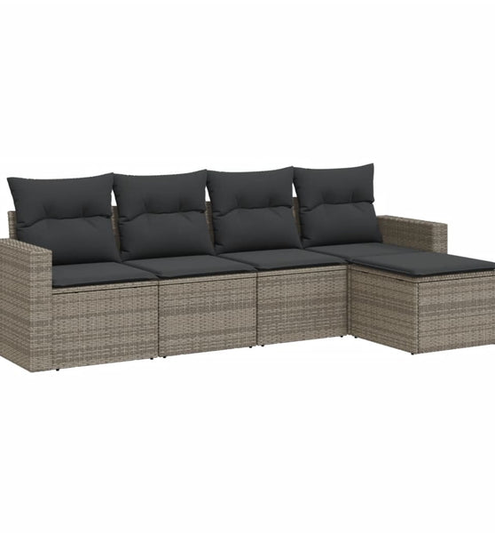 5-tlg. Garten-Sofagarnitur mit Kissen Grau Poly Rattan