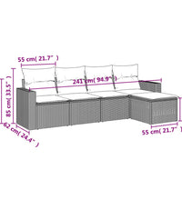 5-tlg. Garten-Sofagarnitur mit Kissen Grau Poly Rattan