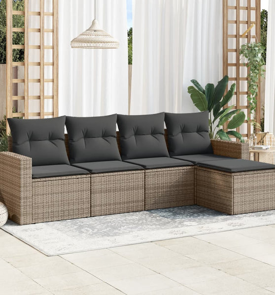 5-tlg. Garten-Sofagarnitur mit Kissen Grau Poly Rattan