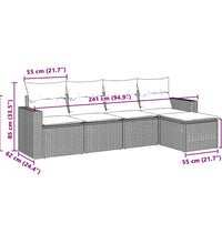 5-tlg. Garten-Sofagarnitur mit Kissen Hellgrau Poly Rattan