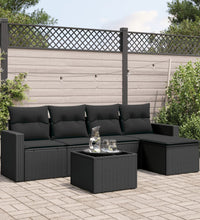 6-tlg. Garten-Sofagarnitur mit Kissen Schwarz Poly Rattan