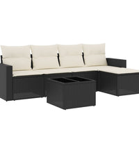 6-tlg. Garten-Sofagarnitur mit Kissen Schwarz Poly Rattan