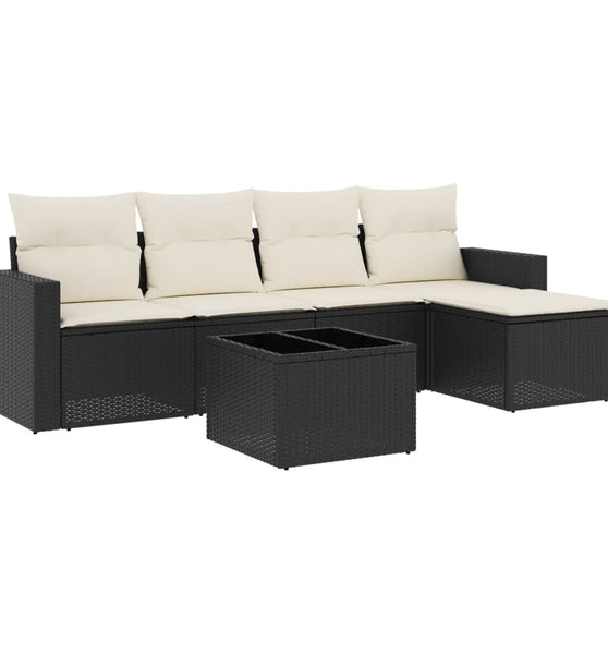 6-tlg. Garten-Sofagarnitur mit Kissen Schwarz Poly Rattan