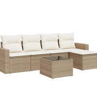 6-tlg. Garten-Sofagarnitur mit Kissen Beige Poly Rattan