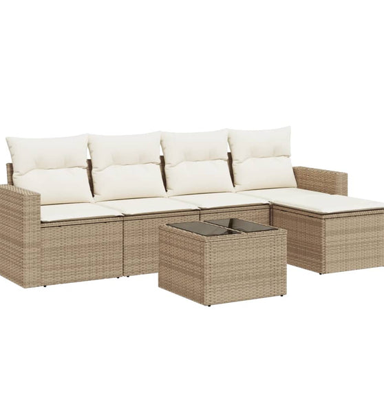 6-tlg. Garten-Sofagarnitur mit Kissen Beige Poly Rattan