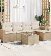 6-tlg. Garten-Sofagarnitur mit Kissen Beige Poly Rattan