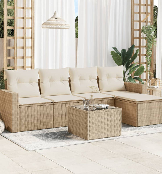 6-tlg. Garten-Sofagarnitur mit Kissen Beige Poly Rattan