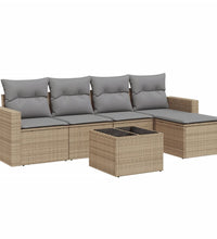 6-tlg. Garten-Sofagarnitur mit Kissen Beige Poly Rattan