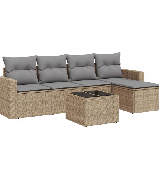 6-tlg. Garten-Sofagarnitur mit Kissen Beige Poly Rattan