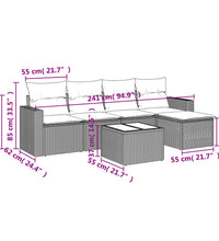6-tlg. Garten-Sofagarnitur mit Kissen Beige Poly Rattan