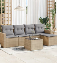 6-tlg. Garten-Sofagarnitur mit Kissen Beige Poly Rattan