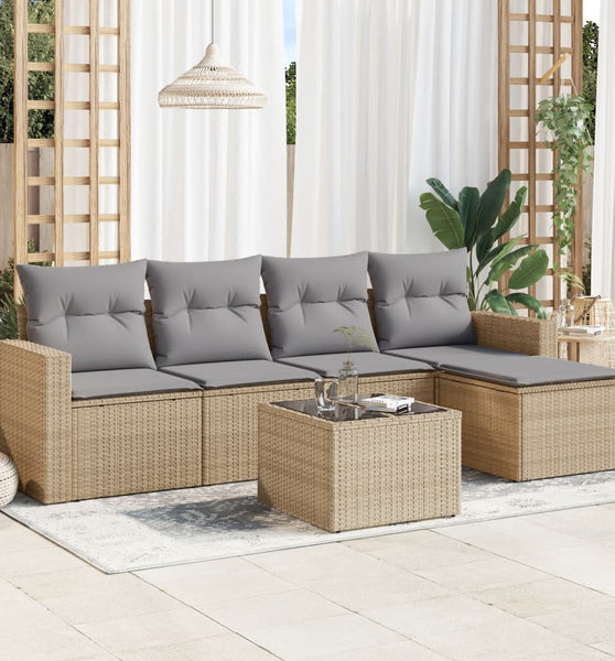 6-tlg. Garten-Sofagarnitur mit Kissen Beige Poly Rattan