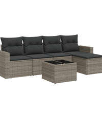 6-tlg. Garten-Sofagarnitur mit Kissen Grau Poly Rattan