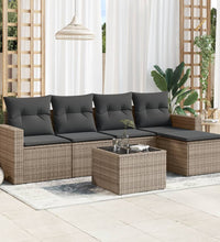 6-tlg. Garten-Sofagarnitur mit Kissen Grau Poly Rattan
