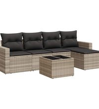 6-tlg. Garten-Sofagarnitur mit Kissen Hellgrau Poly Rattan