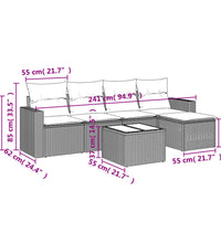 6-tlg. Garten-Sofagarnitur mit Kissen Hellgrau Poly Rattan